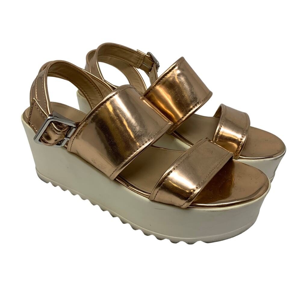 Steve Madden Snorkell Platform Sandals Womens 10 Rose Gold Metallic White